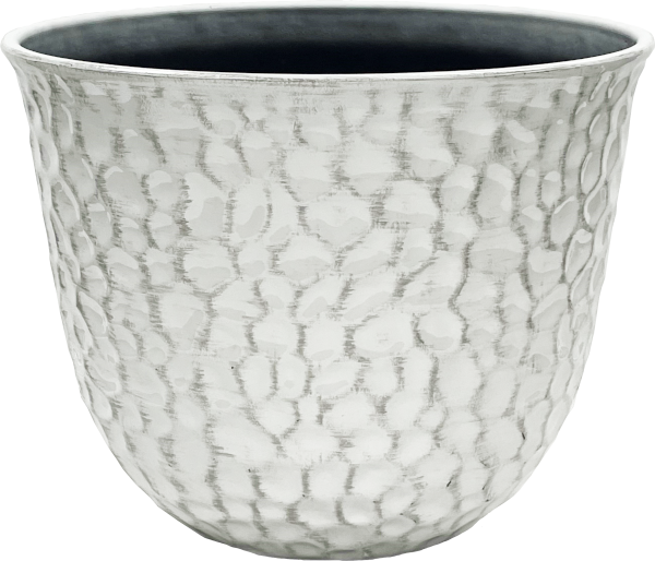 8 Inch Hammered Round Planter White – 12 per case - Decorative Planters